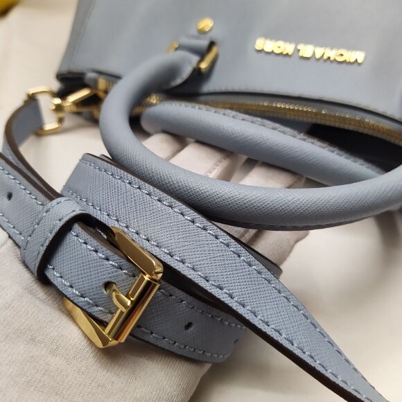 Michael Kors Blue Crossgrain Leather Carryall Double Handle Zipper Satchel Bag - Picture 6 of 16